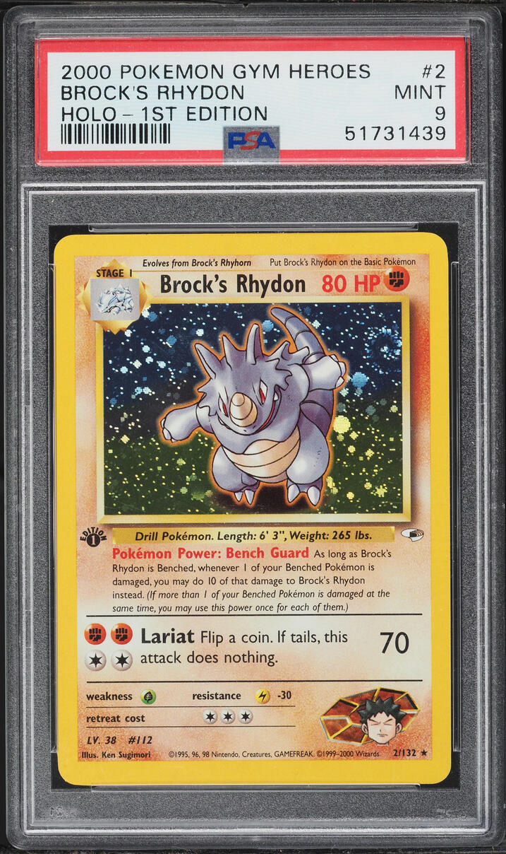 2000 Pokemon Gym Heroes 1st Edition Holo Brock's Rhydon #2 PSA 9 MINT