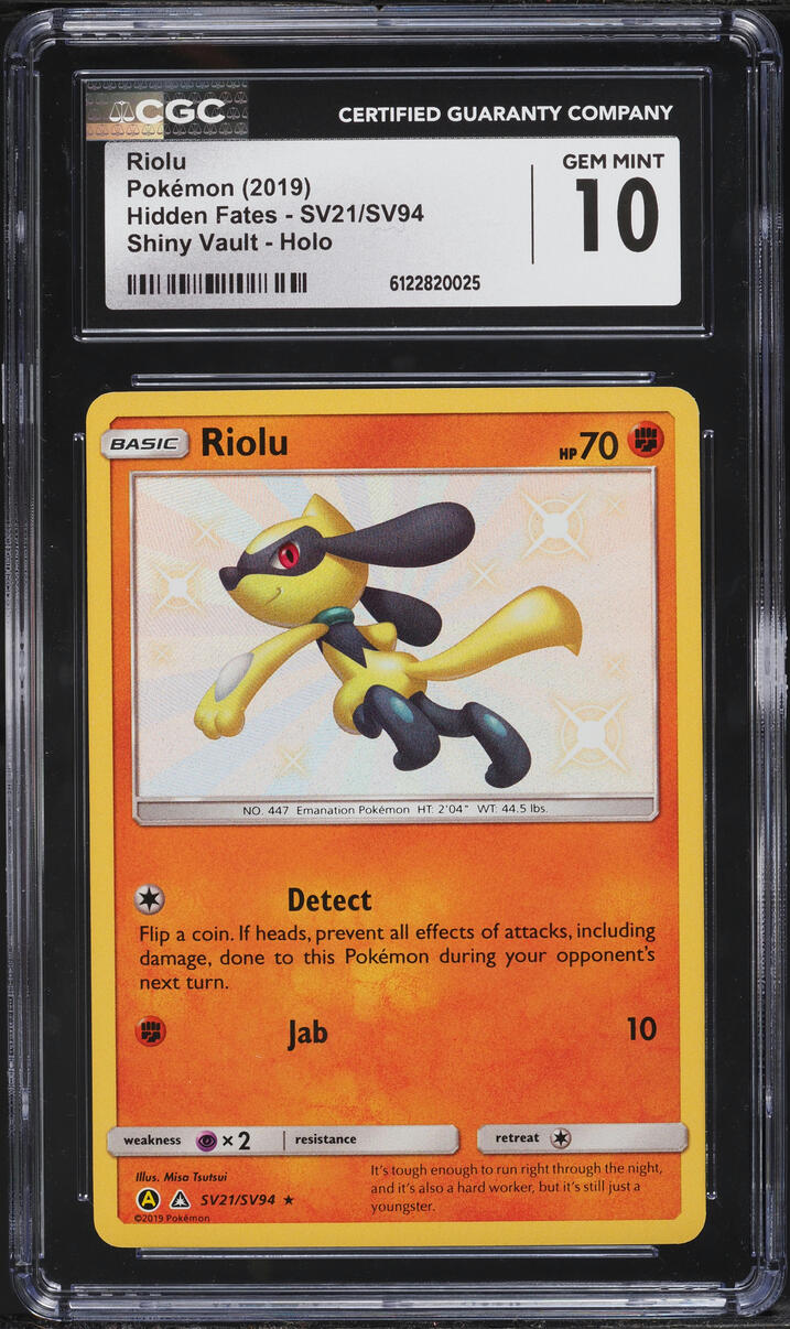 2019 Pokemon Sun & Moon Hidden Fates Shiny Riolu #SV21 CGC 10 GEM MINT