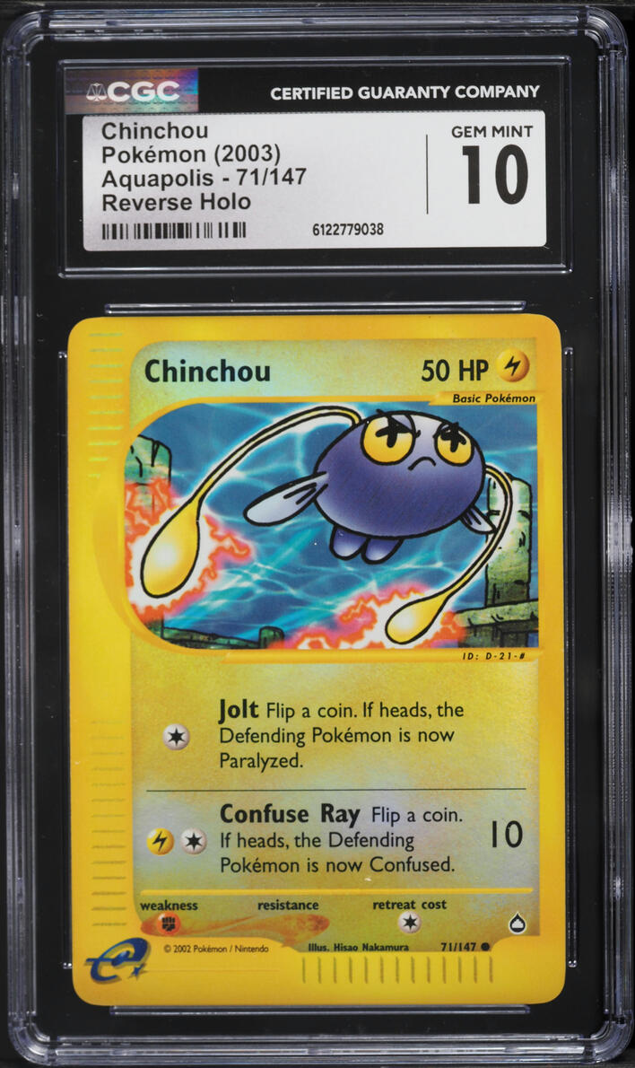 2003 Pokemon Aquapolis Reverse Holo Chinchou #71 CGC 10 GEM MINT