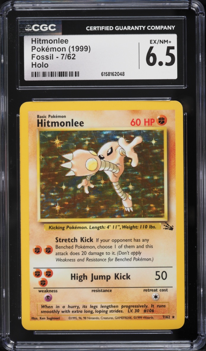 1999 Pokemon Fossil Holo Hitmonlee #7 CGC 6.5 EXMT+