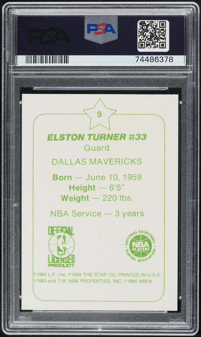 1984 Star Arena Dallas Mavericks Elston Turner #9 PSA 9 MINT