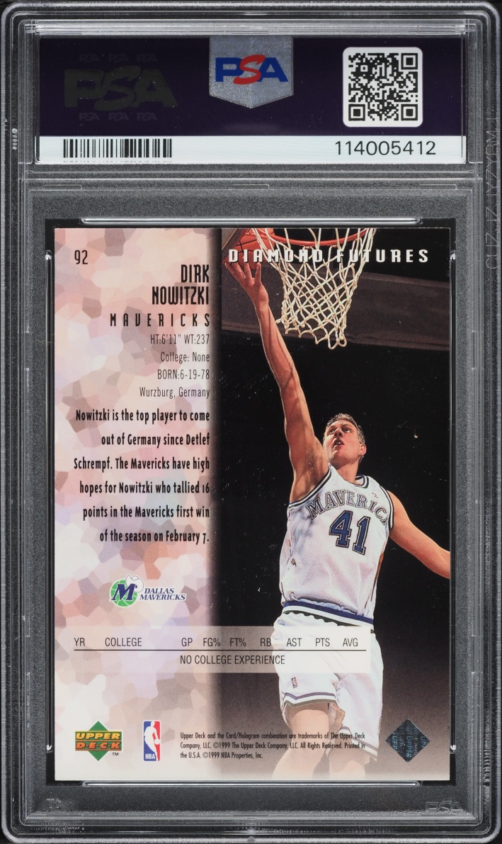 1998 Black Diamond Single Dirk Nowitzki ROOKIE #92 PSA 7 NRMT