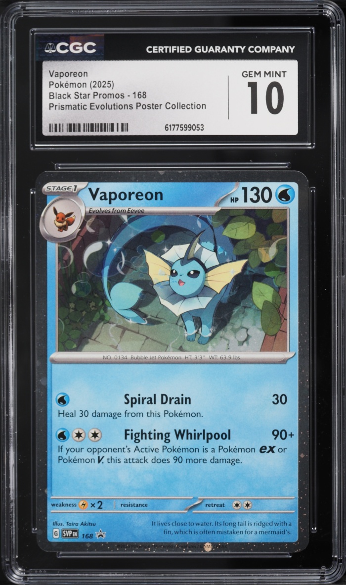 2025 Pokemon Scarlet & Violet Promo Prismatic Evolutions Poster Vaporeon #168 CGC 10 GEM MINT