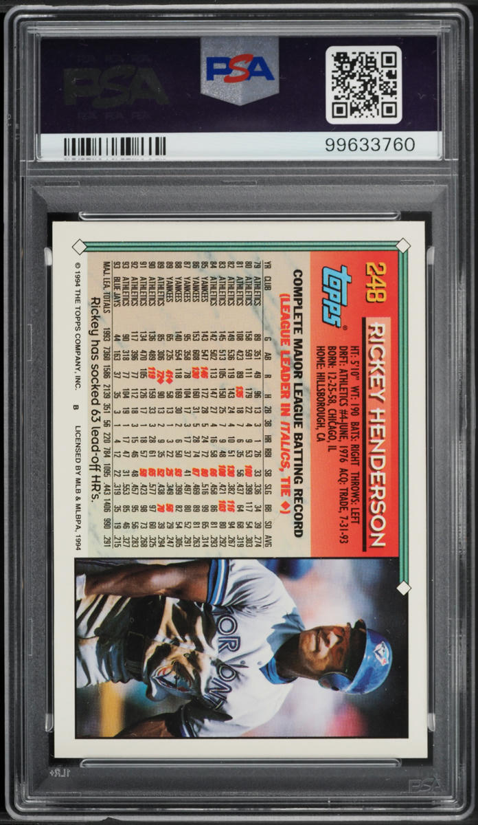 1994 Topps Rickey Henderson #248 PSA 9 MINT
