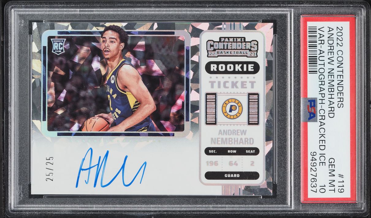 2022 Panini Contenders Variation Cracked Ice Andrew Nembhard ROOKIE AUTO 25/25 #119 PSA 10 GEM