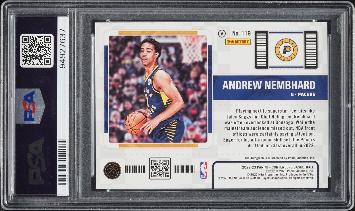 2022 Panini Contenders Variation Cracked Ice Andrew Nembhard ROOKIE AUTO 25/25 #119 PSA 10 GEM