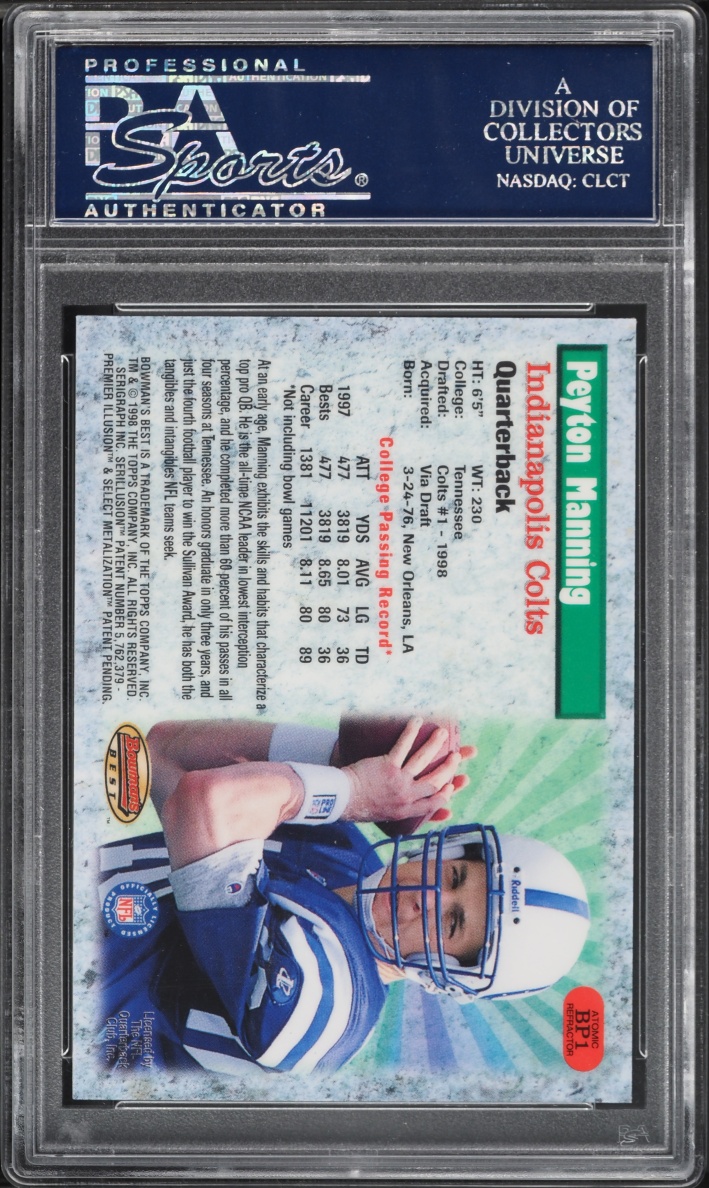 1998 Bowman's Best Performers Refractor Peyton Manning ROOKIE #BP1 PSA 10 GEM MINT
