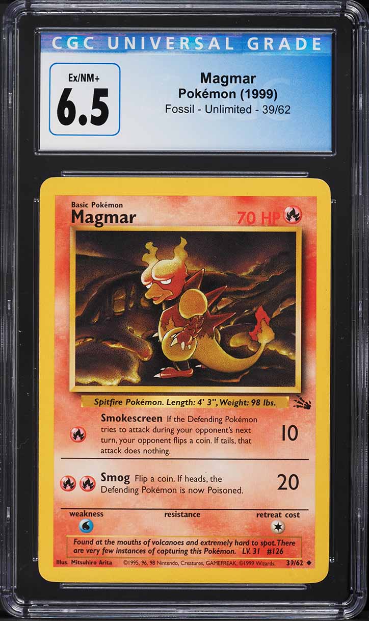 1999 Pokemon Fossil Magmar #39 CGC 6.5 EXMT+
