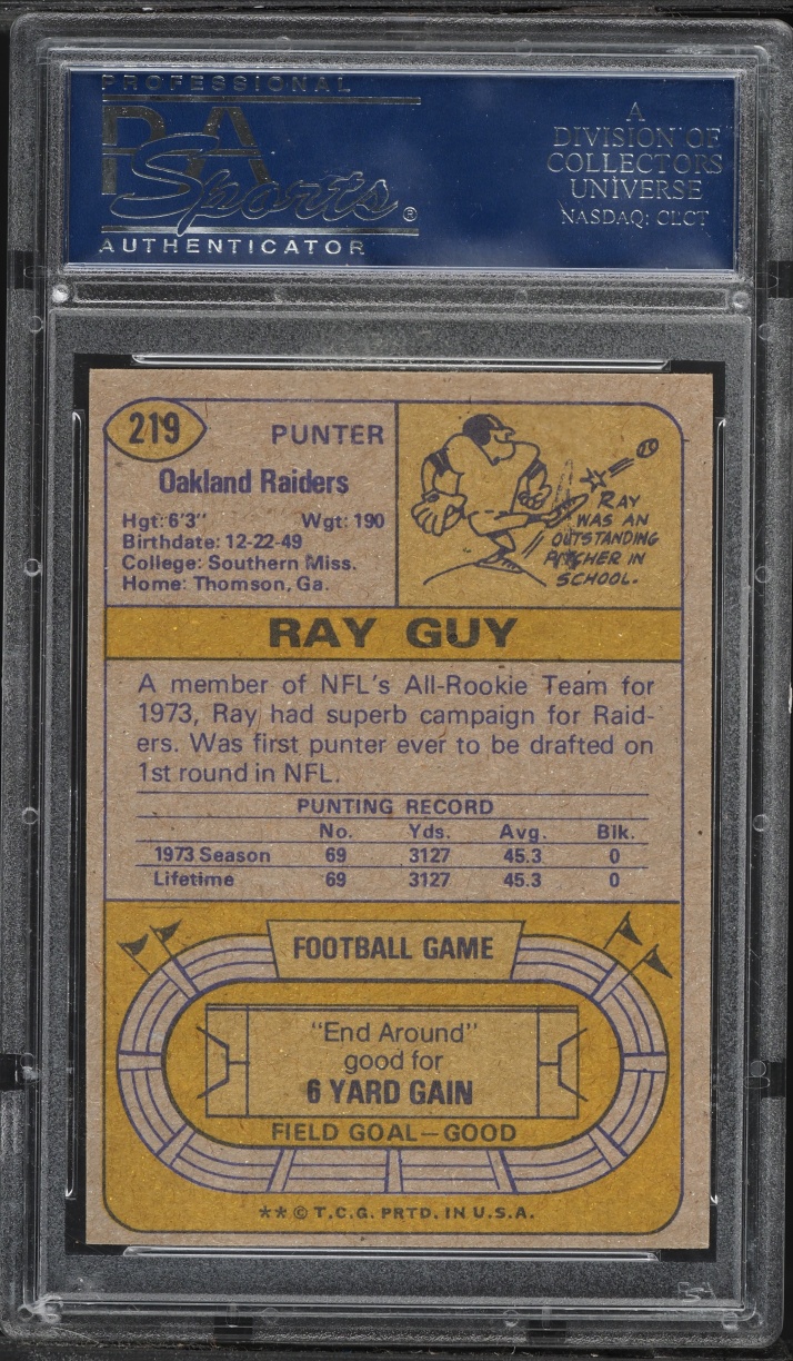 1974 Topps Football Ray Guy ROOKIE #219 PSA 7 NRMT