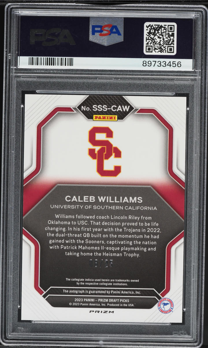 2023 Panini Prizm DP Saturday Star Red Caleb Williams ROOKIE AUTO /25 PSA 10