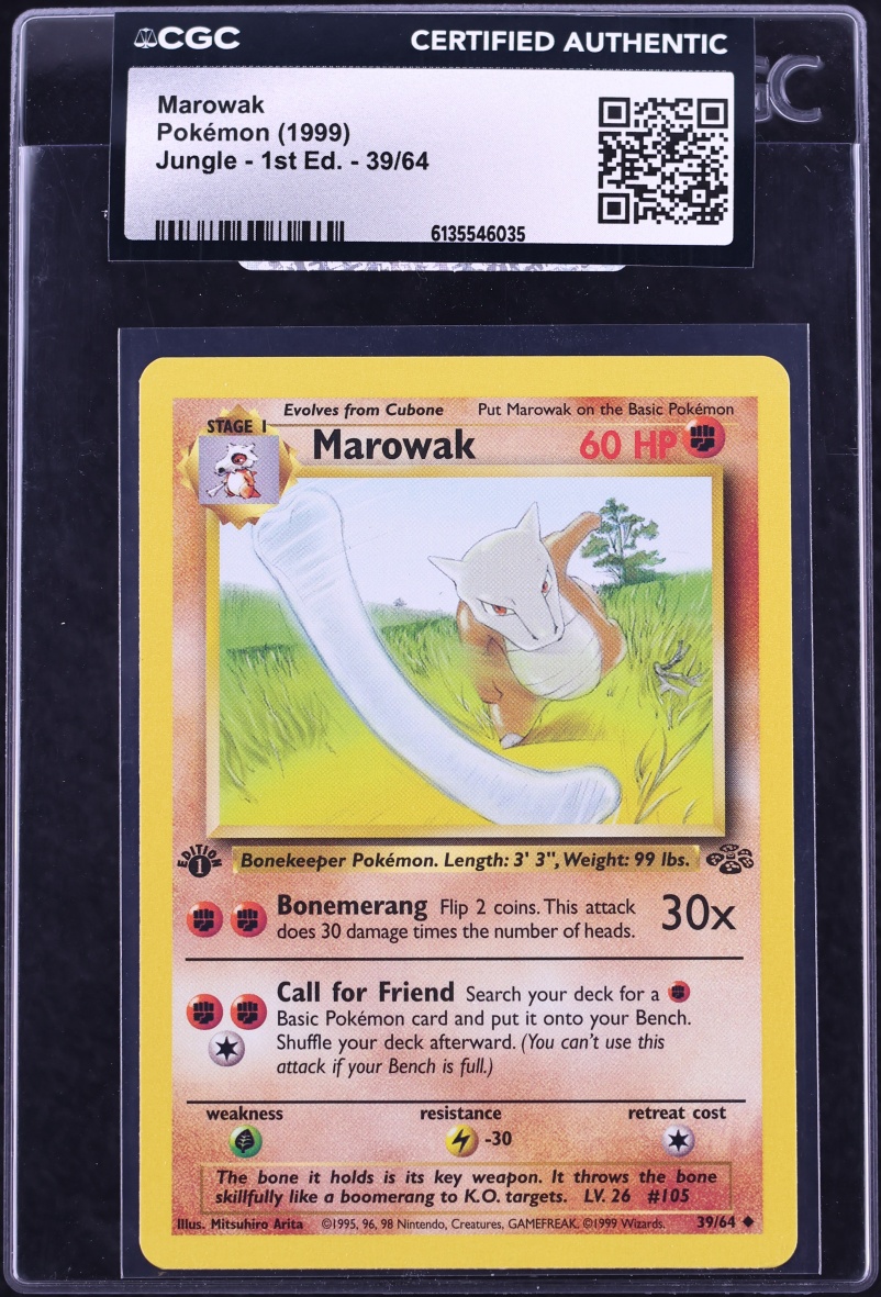 1999 Pokemon Jungle 1st Edition Marowak #39 CGC AUTH