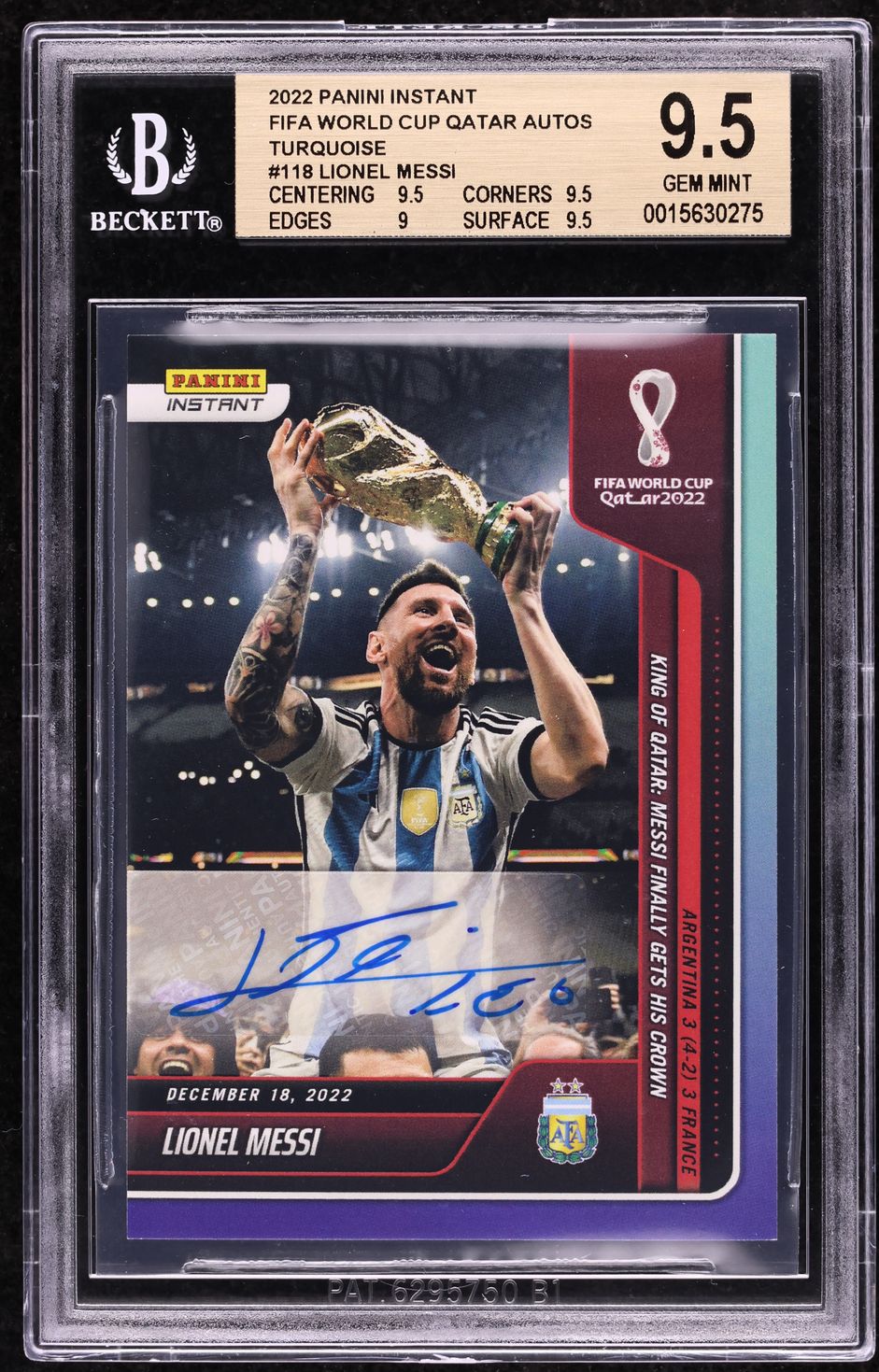 2022 Panini Instant FIFA World Cup Turquoise Lionel Messi AUTO /10
