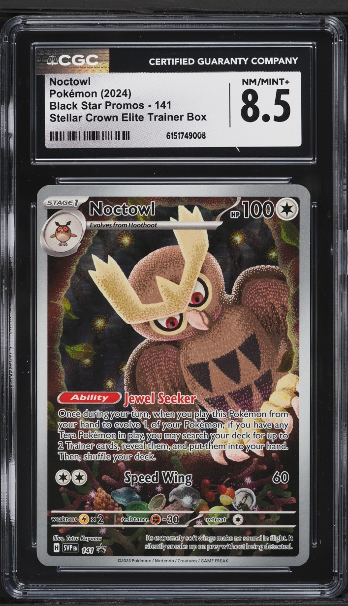 2024 Pokemon Scarlet & Violet Promo Stellar Crown ETB Full Art Noctowl #141 CGC 8.5 NM-MT+