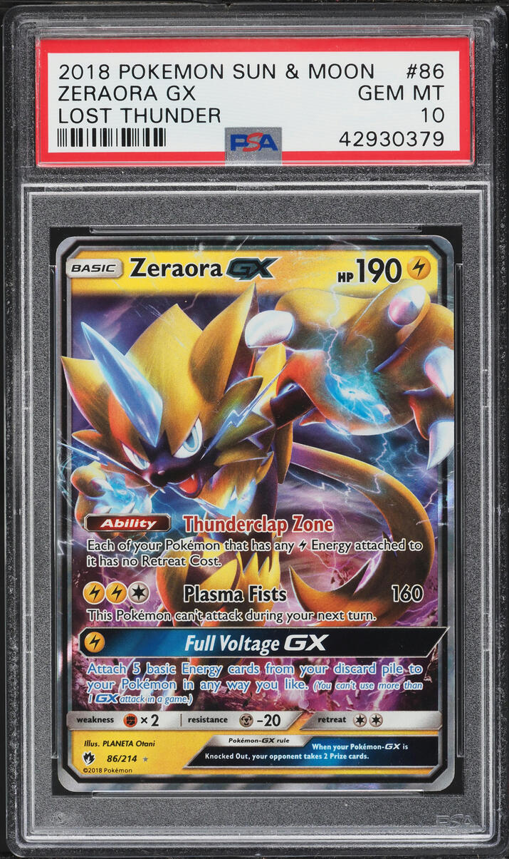 2018 Pokemon Sun & Moon Lost Thunder Zeraora GX #86 PSA 10 GEM MINT