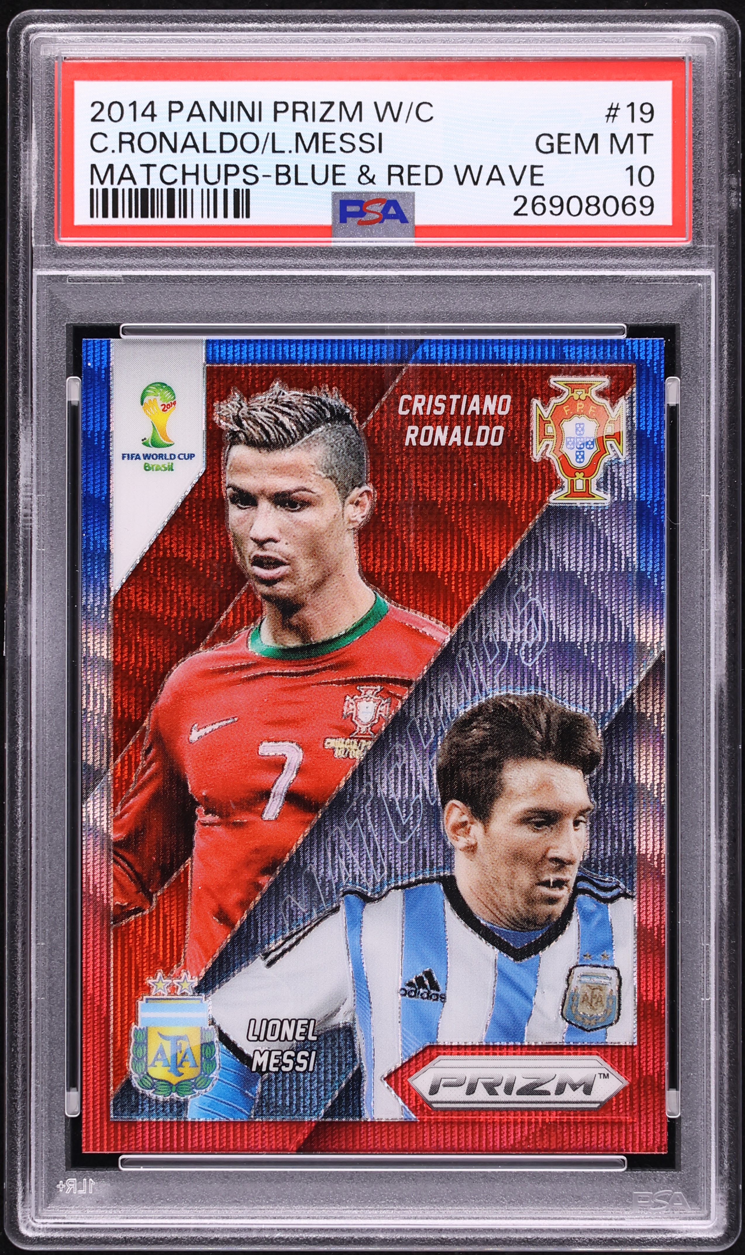 2014 Panini Prizm World Cup Blue Red Wave Cristiano Ronaldo Lionel