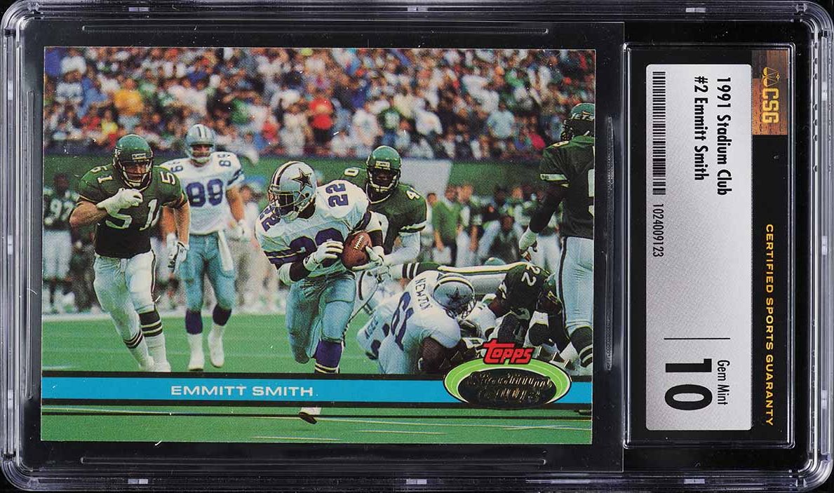 1991 Stadium Club Football Emmitt Smith #2 CSG 10 GEM MINT