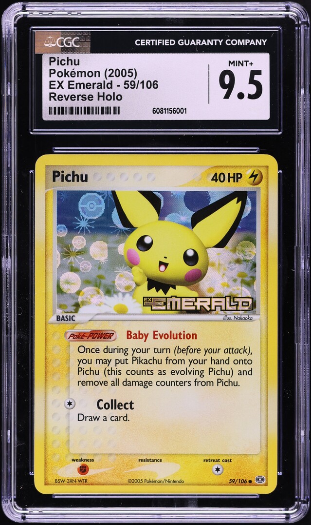 2005 Pokemon EX Emerald Reverse Holo Pichu #59 CGC 9.5 MINT+