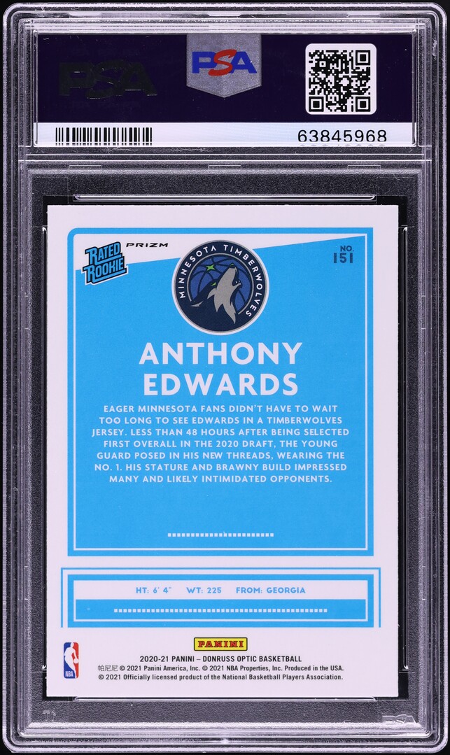 2020 Donruss Optic Fanatics Box Set Anthony Edwards ROOKIE #151 PSA 10 GEM MINT