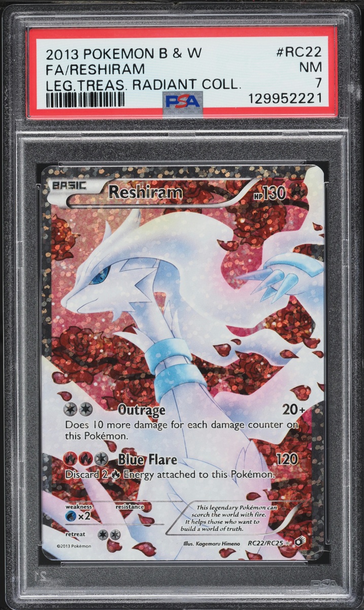 2013 Pokemon Black & White Legendary Treasures Radiant Full Art Reshiram #22 PSA 7 NRMT