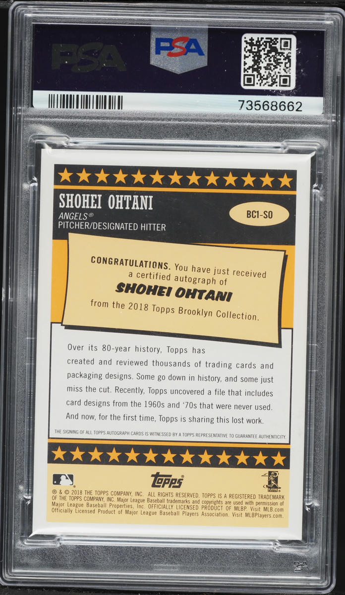 2018 Topps Brooklyn Collection Shohei Ohtani ROOKIE AUTO 25/25 #BC1-SO PSA 9 MINT