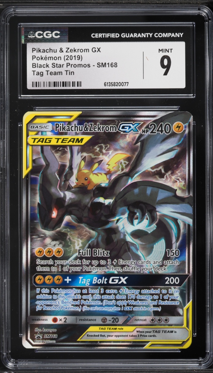 2019 Pokemon Sun & Moon Promo Tag Team Tin Full Art Pikachu & Zekrom GX #SM168 CGC 9 MINT