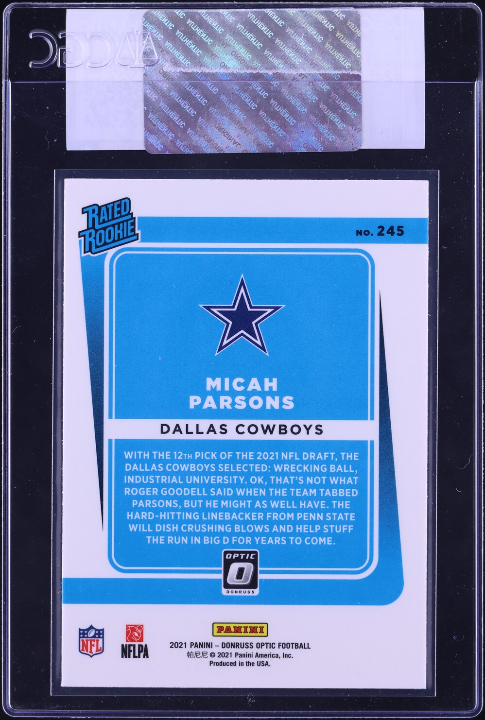 2021 Donruss Optic Holo Micah Parsons ROOKIE #245 CGC AUTH