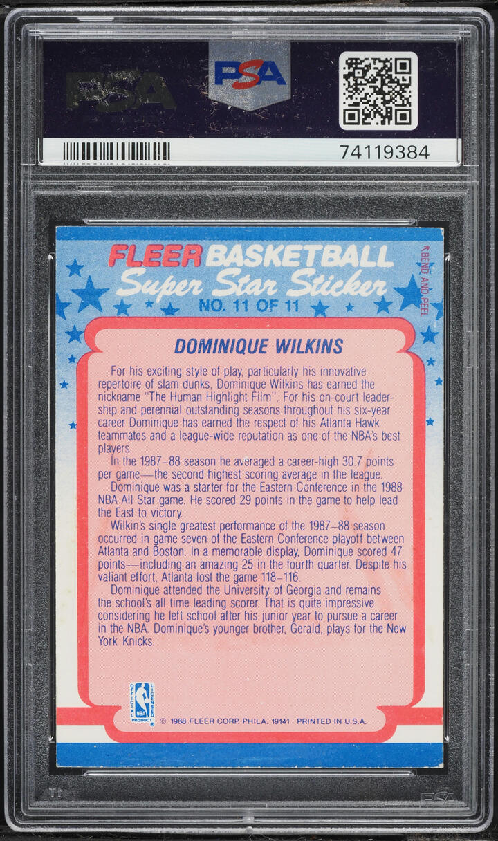 1988 Fleer Sticker Dominique Wilkins #11 PSA 6 EXMT