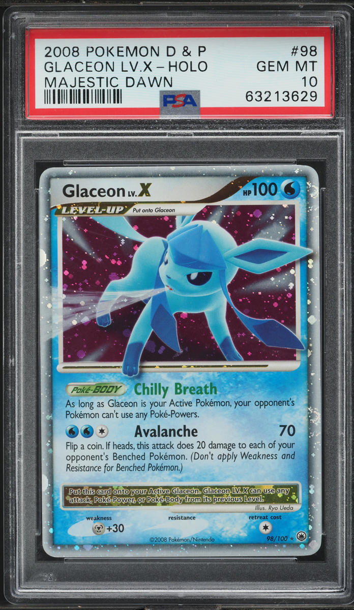 2008 Pokemon Diamond & Pearl Majestic Dawn Holo Glaceon Lv.X #98 PSA 10 GEM MINT