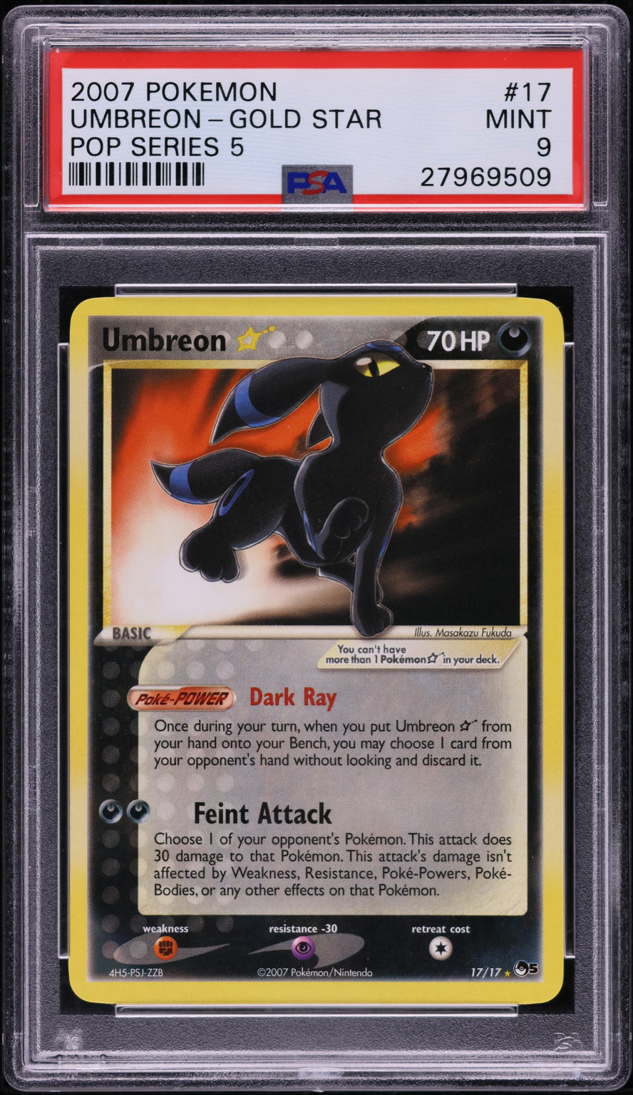 2007 Pokemon Pop Series 5 Umbreon Gold Star #17 PSA 9 MINT