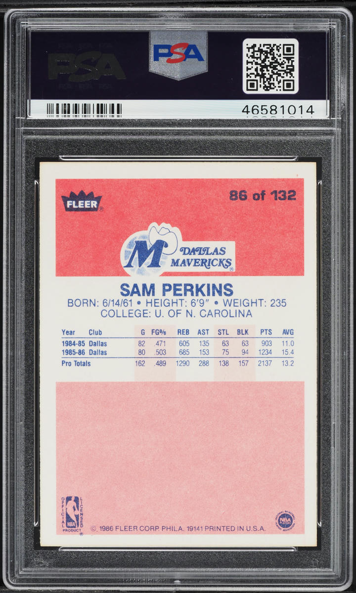 1986 Fleer Basketball Sam Perkins ROOKIE #86 PSA 10 GEM MINT