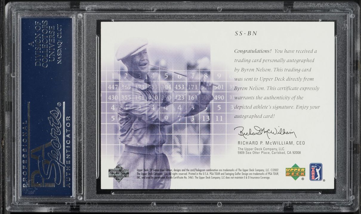 2002 SP Game Used Scorecard Byron Nelson AUTO #SS-BN PSA 10 GEM MINT