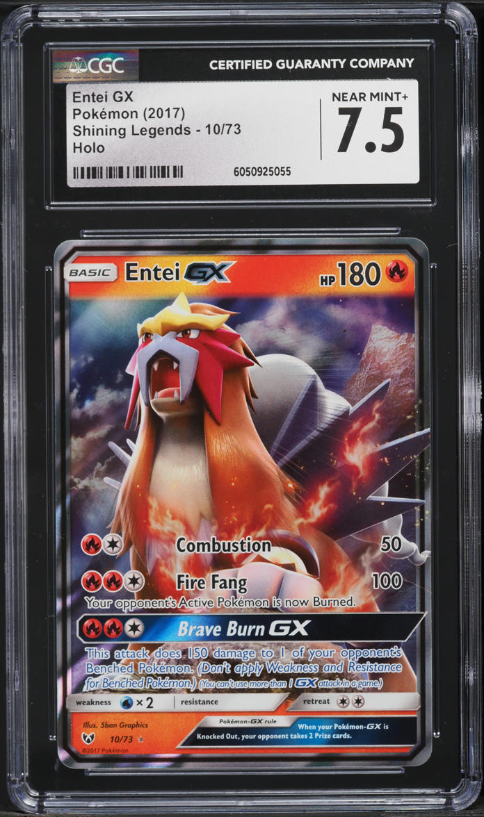 2017 Pokemon Sun & Moon Shining Legends Holo Entei GX #10 CGC 7.5 NRMT+ - Main Image