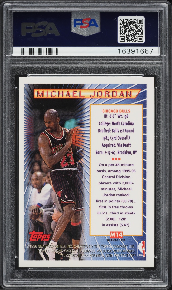 1996 Topps Mystery Finest Bordered Refractor Michael Jordan #M14 PSA 9 MINT