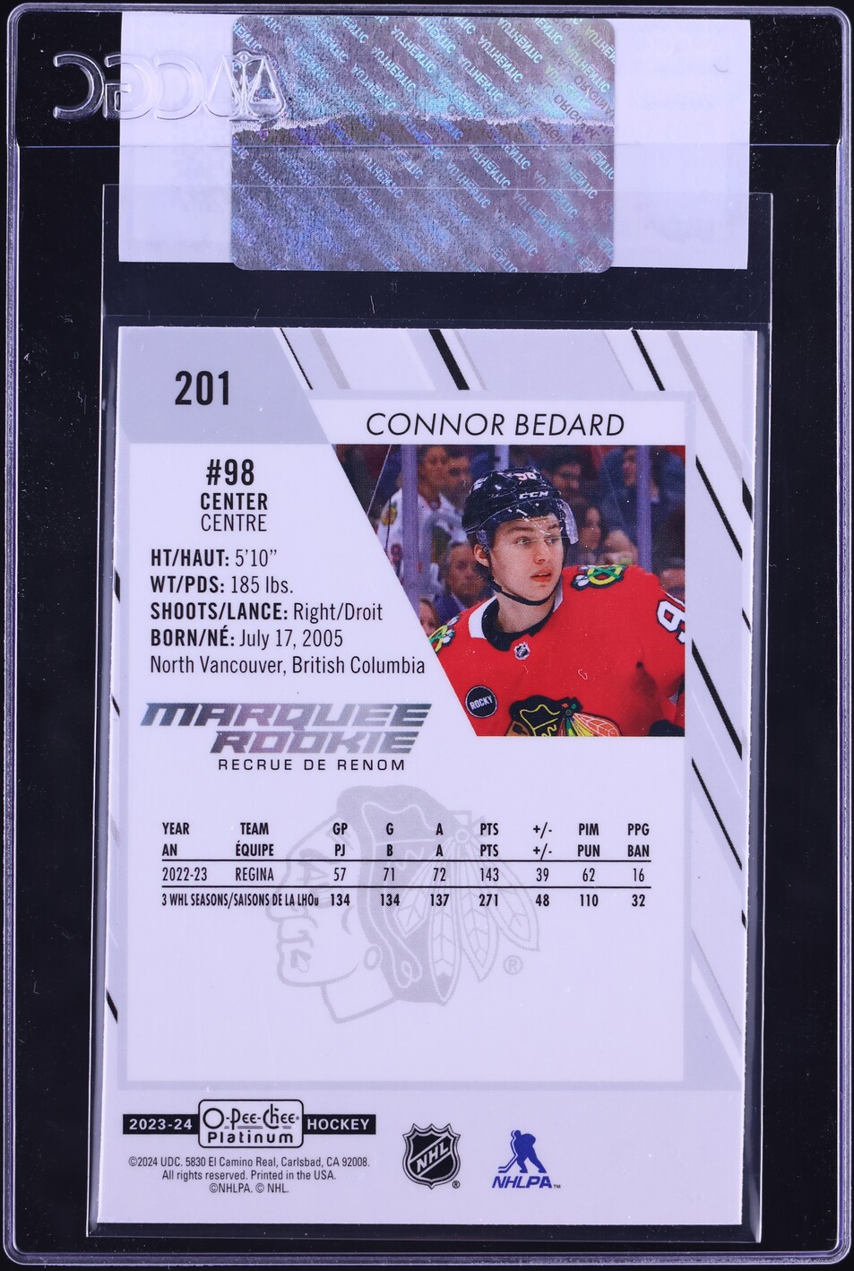 2023 O-Pee-Chee Platinum Connor Bedard ROOKIE #201 CGC AUTH