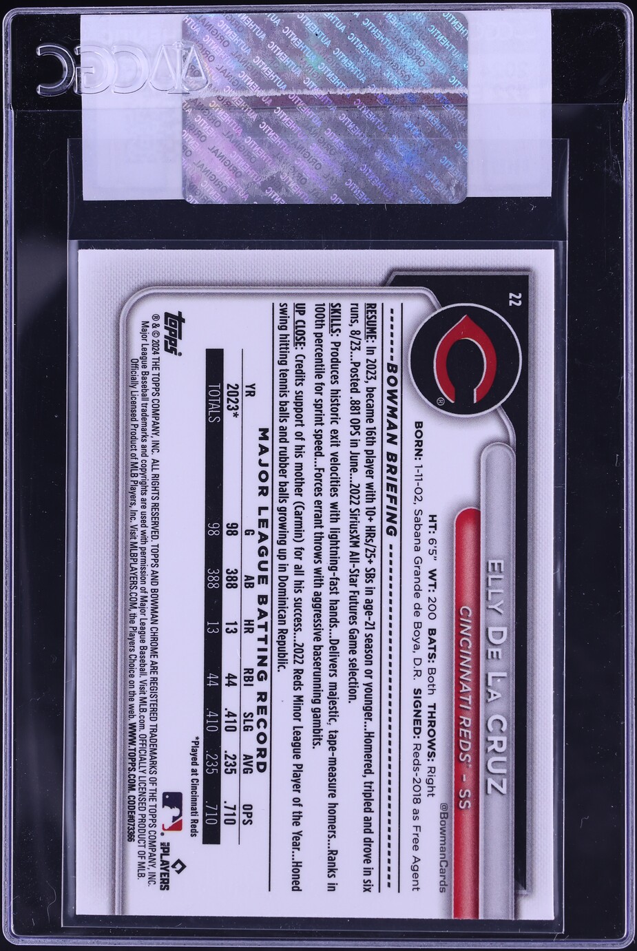 2024 Bowman Chrome Mega Box Elly De La Cruz ROOKIE #22 CGC AUTH