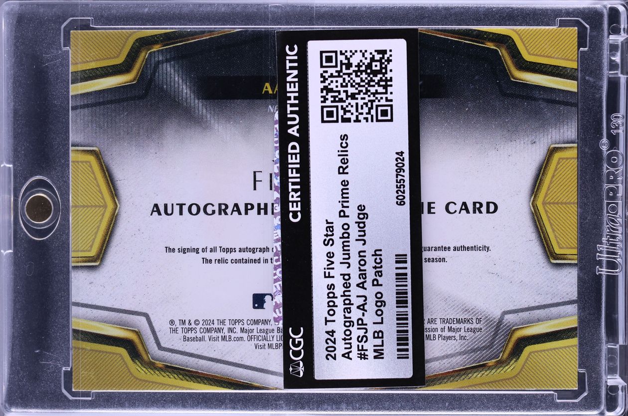 2024 Topps Five Star Prime MLB Logo Aaron Judge PATCH AUTO 1/1 #FSJP-AJ CGC AUTH