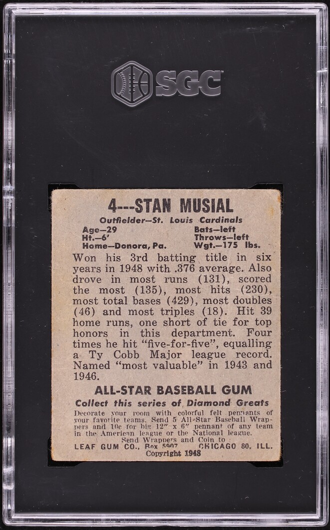 1948 Leaf Stan Musial ROOKIE #4 SGC 2 GD