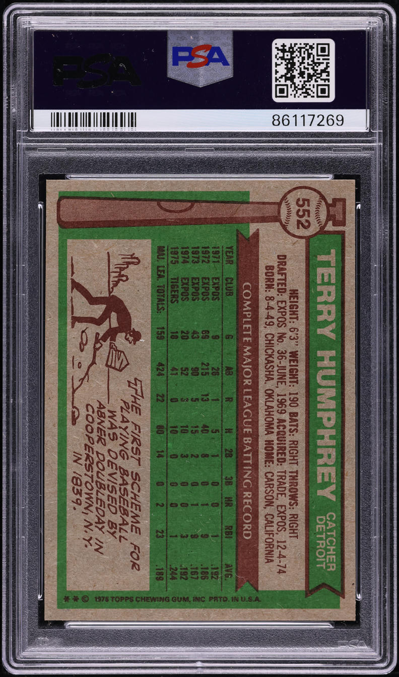 1976 Topps Terry Humphrey #552 PSA 10 GEM MINT