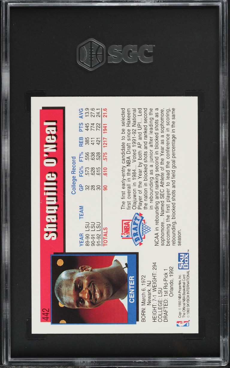 1992 Hoops Shaquille O'Neal ROOKIE #442 SGC 9.5 MINT+