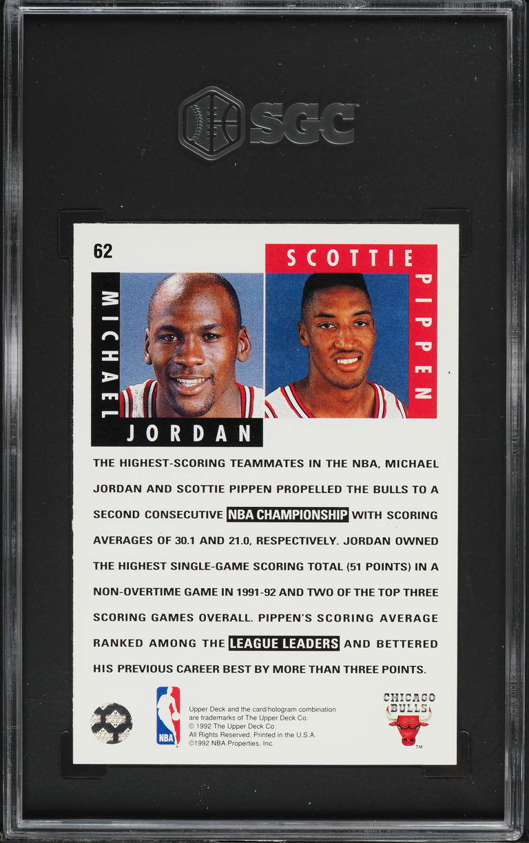 1992 Upper Deck Scoring Threats Scottie Pippen & Michael Jordan #62 SGC 9 MINT