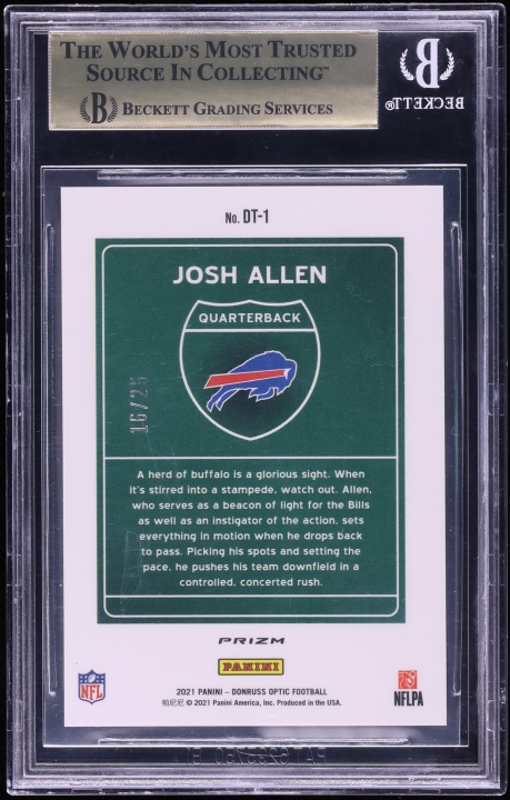 2021 Donruss Optic Downtown! Black Pandora Josh Allen /25 #DT-1 BGS 10 PRISTINE
