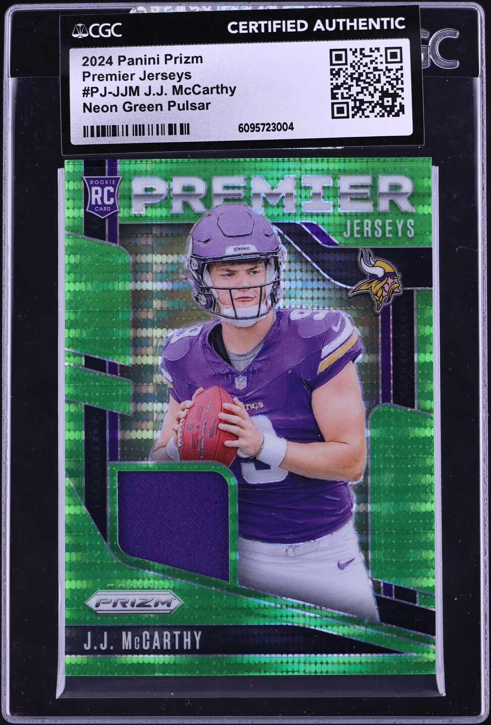 2024 Panini Prizm Premier Jerseys Neon Green Pulsar J.J. McCarthy ROOKIE PATCH #PJ-JJM CGC AUTH