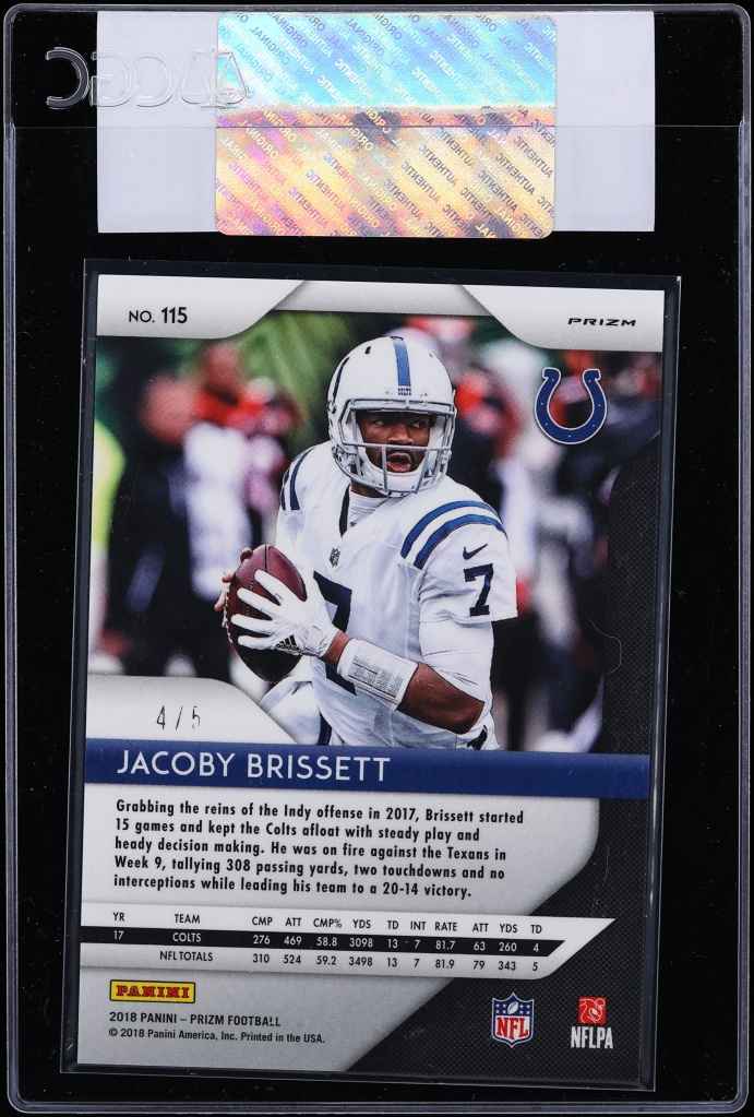 2018 Panini Prizm Gold Vinyl Jacoby Brissett /5 #115 CGC AUTH - Photo 2