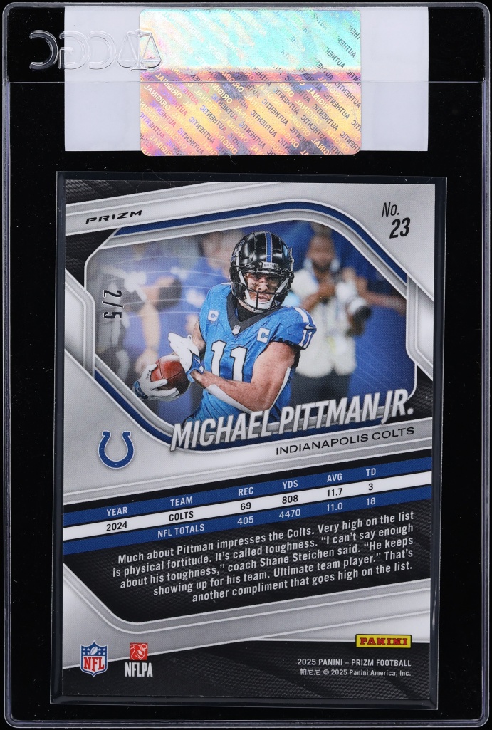 2025 Panini Prizm Gold Vinyl Michael Pittman Jr. /5 #23 CGC AUTH - Photo 2