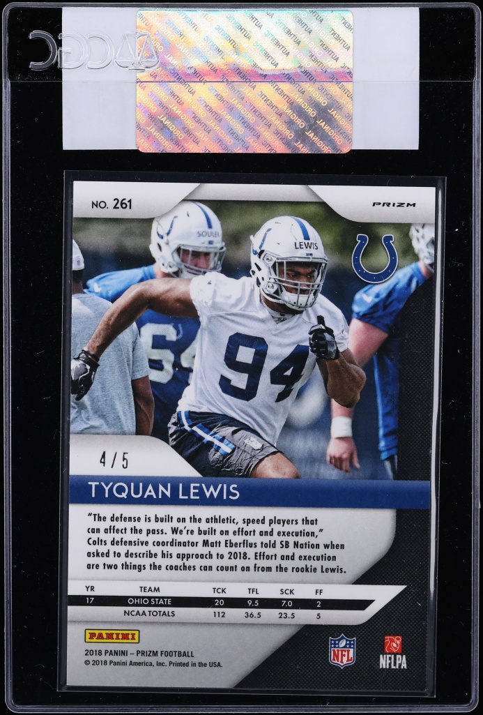 2018 Panini Prizm Gold Vinyl Tyquan Lewis ROOKIE /5 #261 CGC AUTH - Photo 2