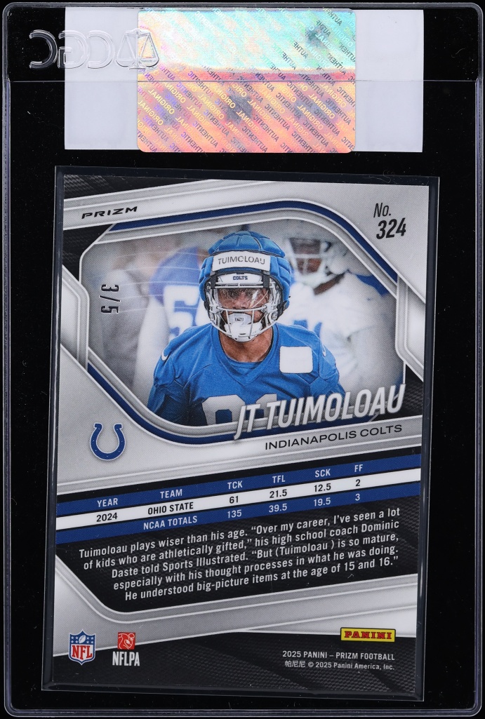 2025 Panini Prizm Gold Vinyl JT Tuimoloau ROOKIE /5 #324 CGC AUTH - Photo 2