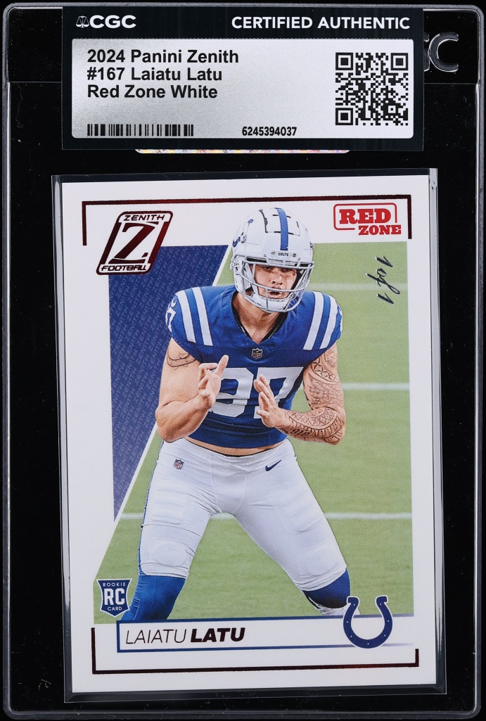 2024 Panini Zenith Red Zone White Laiatu Latu ROOKIE 1/1 #167 CGC AUTH