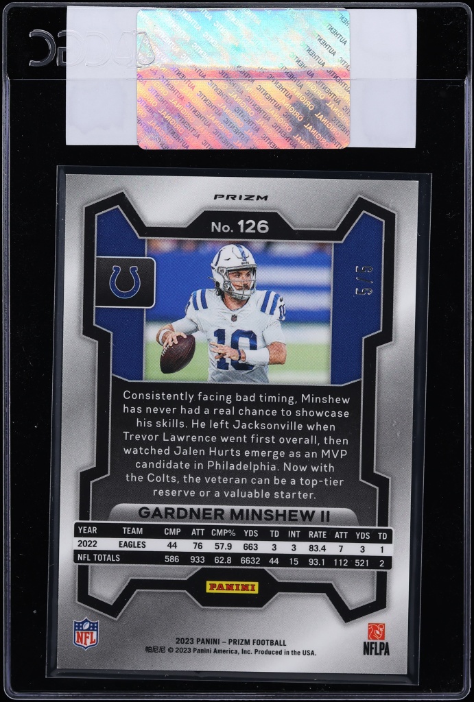 2023 Panini Prizm Gold Vinyl Gardner Minshew II 5/5 #126 CGC AUTH - Photo 2