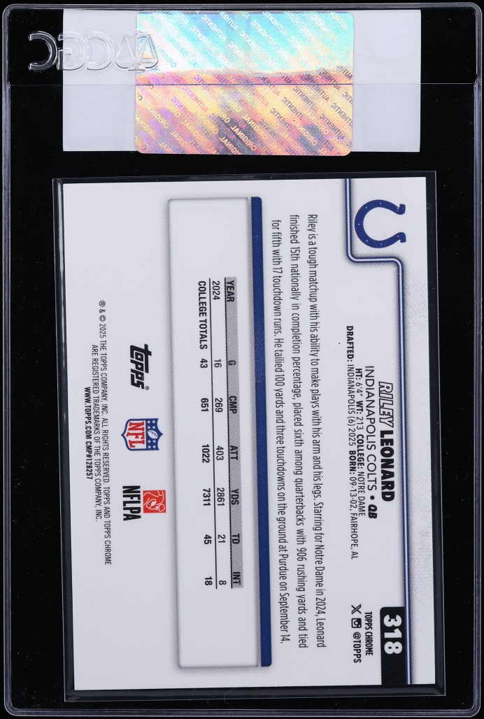 2025 Topps Chrome Red Geometric Refractor Riley Leonard ROOKIE 5/5 #318 CGC AUTH - Photo 2