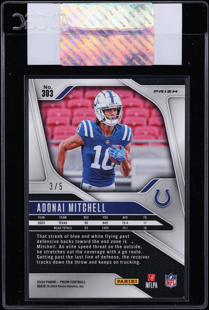 2024 Panini Prizm Gold Vinyl Adonai Mitchell ROOKIE /5 #303 CGC AUTH - Photo 2